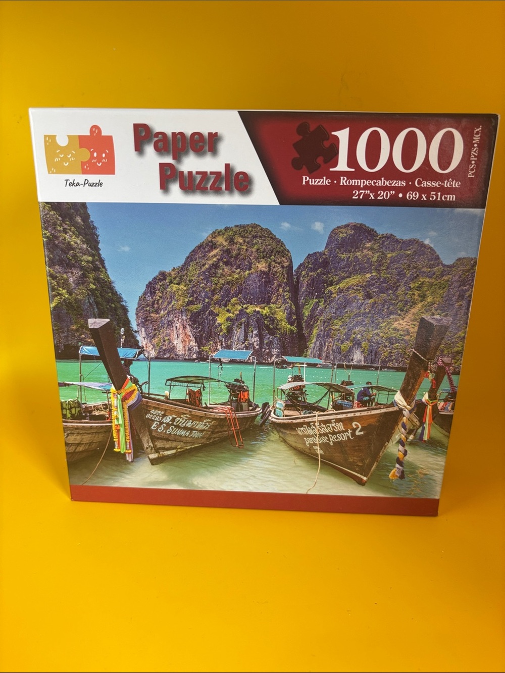 Paper Puzzle 1000-Piece Tropical Boat Scene - Turquoise & Green